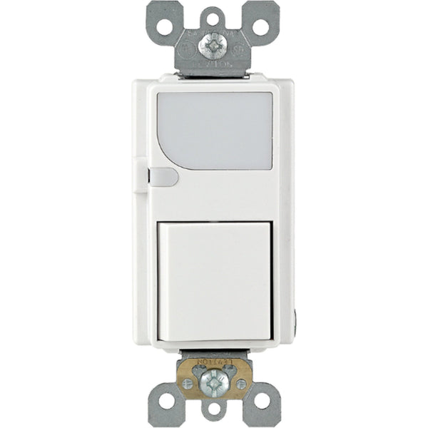Leviton 6526-W - Decora Combination On/Off Switch with LED Guide Light - Single Pole - 15 Amp - 120 Volt - White