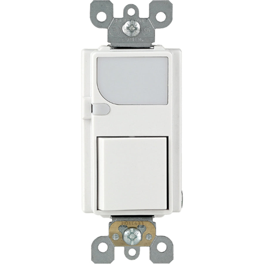 Leviton 6526-W - Decora Combination On/Off Switch with LED Guide Light - Single Pole - 15 Amp - 120 Volt - White
