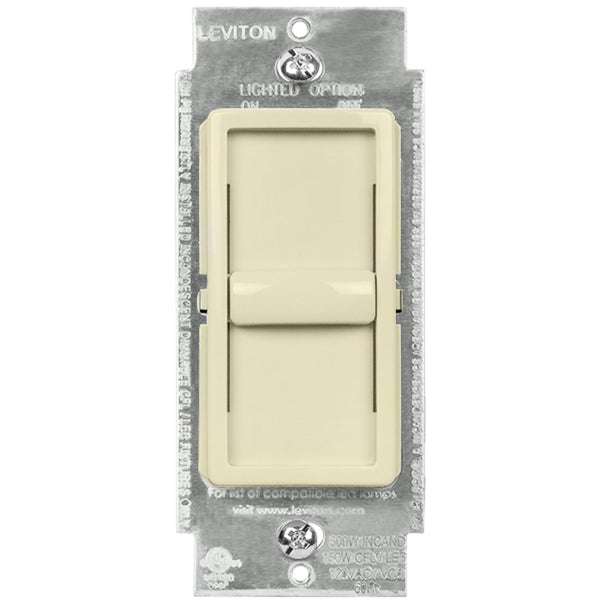 Leviton 6672-1LT - Decora SureSlide Dimmer Switch - Single Pole - 150W LED / 600W Incandescent - 120 Volt - Light Almond