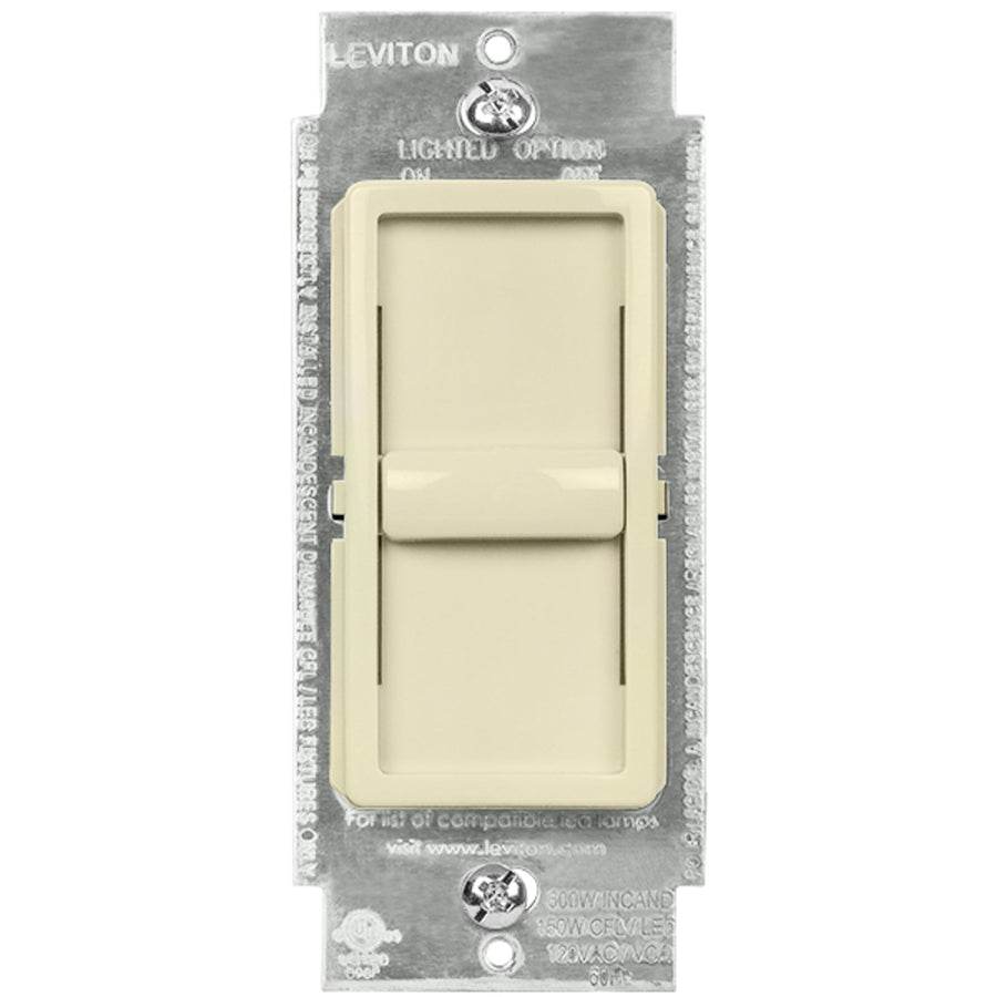 Leviton 6672-1LT - Decora SureSlide Dimmer Switch - Single Pole - 150W LED / 600W Incandescent - 120 Volt - Light Almond